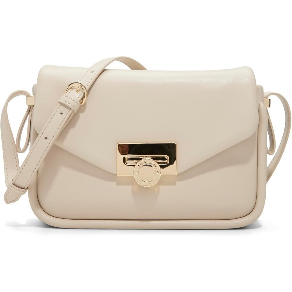 Women’s White Polyurethane Crossbody Purse Adjustable Strap Gold Accents